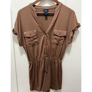 Buckle Daytrip Romper Womens Medium Sleeveless Brown Floral‎ V Neck